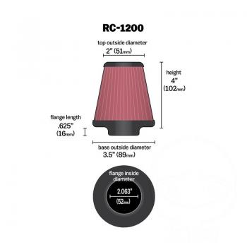 K&N Renn-Luftfilter Uni Rund-Zylinder 52mm Chromkappe RC-1200