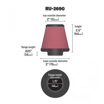 K&N Renn-Luftfilter Uni Rund-Zylinder 44mm Chromkappe RU-2690