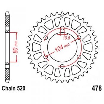 Alu Kettenrad 44 Zähne Teilung 520 silber