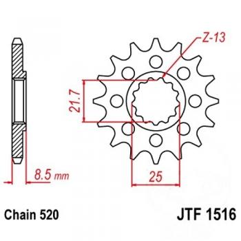 Racing-Ritzel 16Z Teilung 520 feinverzahnt Innendurchmesser 21.7/25