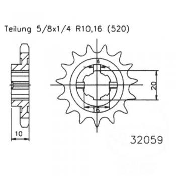 Ritzel 13Z Teilung 520 grobverzahnt 6 Innendurchmesser 16/20