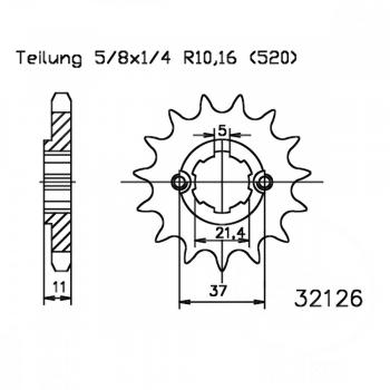 Ritzel 17Z Teilung 520 grobverzahnt 6 Innendurchmesser 21.4/25