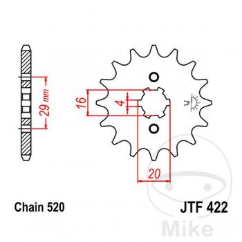 Ritzel 14Z Teilung 520 grobverzahnt 4 Innendurchmesser 16/20
