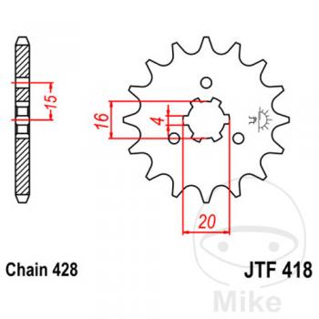 Ritzel 15Z Teilung 428 grobverzahnt 6 Innendurchmesser 16/20