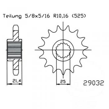 Ritzel 16Z Teilung 525 feinverzahnt Innendurchmesser 25/28