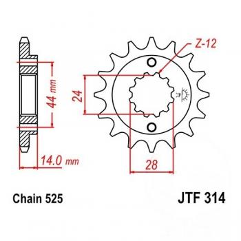 Ritzel JTF314-17 Teilung 525 feinverzahnt Innendurchmesser 24/28.7