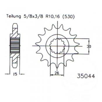Ritzel 16Z Teilung 530 feinverzahnt Innendurchmesser 26/30