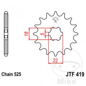 Ritzel 15Z Teilung 525 grobverzahnt 5 Innendurchmesser 18/22