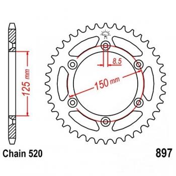 Kettenrad 51Z Teilung 520 Innendurchmesser 125 Lochkreis 150