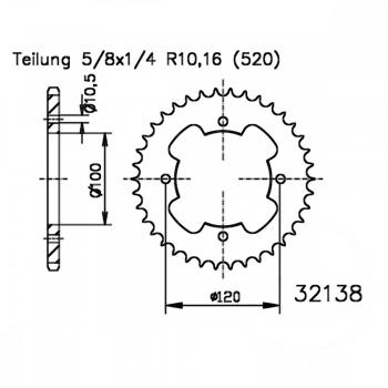 Kettenrad 34Z Teilung 520 Innendurchmesser 100 Lochkreis 120