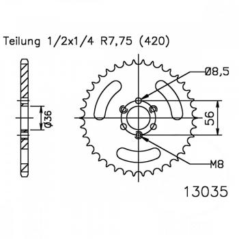 Kettenrad 35Z Teilung 420 schwarz Innendurchmesser 036 Lochkreis 056