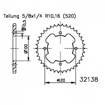 Kettenrad 38Z Teilung 520 Innendurchmesser 100 Lochkreis 120