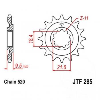 Ritzel 14Z Teilung 520 feinverzahnt Innendurchmesser 18.4/21.6