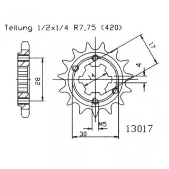 Ritzel 13Z Teilung 420 grobverzahnt 6 Innendurchmesser 14/17