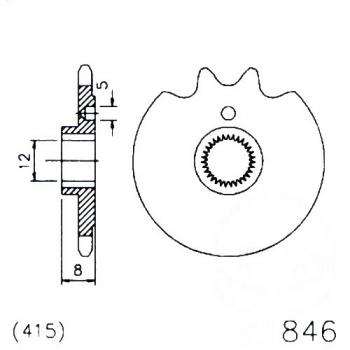 Ritzel 13Z Teilung 415 feinverzahnt Innendurchmesser 12/13