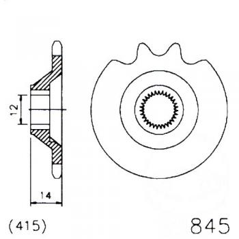 Ritzel 14Z Teilung 415 feinverzahnt Innendurchmesser 12/13