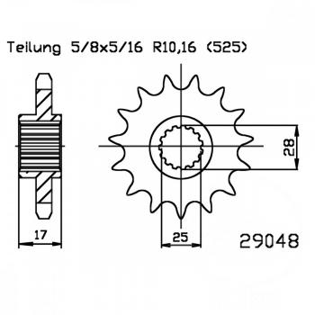 Ritzel 14Z Teilung 525 feinverzahnt Innendurchmesser 25/28