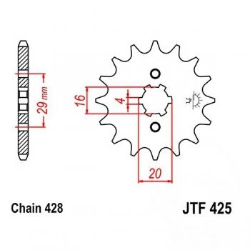 Ritzel 12Z Teilung 428 grobverzahnt 4 Innendurchmesser 16/20