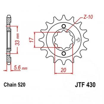 Ritzel 12Z Teilung 520 feinverzahnt Innendurchmesser 16.7/20