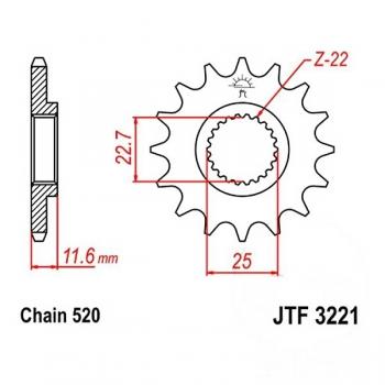 Ritzel 12Z Teilung 520 feinverzahnt Innendurchmesser 22.7/25