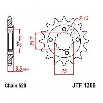 Ritzel 13Z Teilung 520 feinverzahnt Innendurchmesser 21.6/25