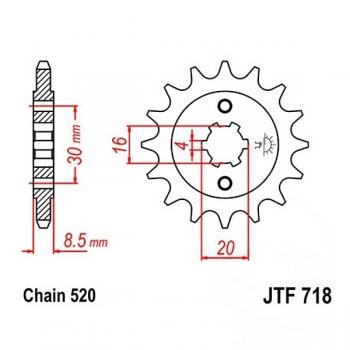 Ritzel 13Z Teilung 520 grobverzahnt 4 Innendurchmesser 16/20