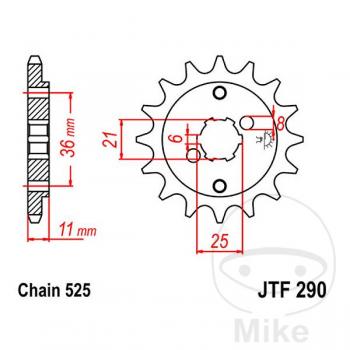 Ritzel 14Z Teilung 525 grobverzahnt 6 Innendurchmesser 21/25