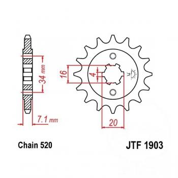 Ritzel 15Z Teilung 520 grobverzahnt 4 Innendurchmesser 16/20