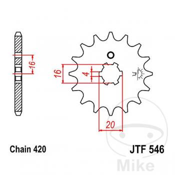 Ritzel 16Z Teilung 420 grobverzahnt 4 Innendurchmesser 16/20