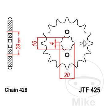 Ritzel 17Z Teilung 428 grobverzahnt 4 Innendurchmesser 16/20
