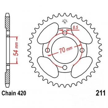 Kettenrad 34Z Teilung 420 Innendurchmesser 054 Lochkreis 070