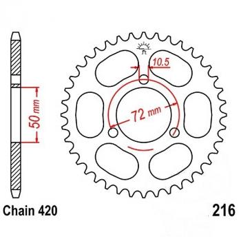 Kettenrad 41Z Teilung 420 Innendurchmesser 050 Lochkreis 072