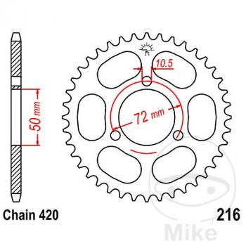 Kettenrad 43Z Teilung 420 Innendurchmesser 050 Lochkreis 072