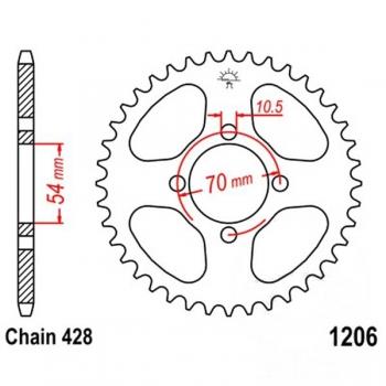 Kettenrad 44Z Teilung 428 Innendurchmesser 054 Lochkreis 070