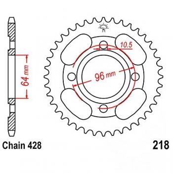 Kettenrad 44Z Teilung 428 Innendurchmesser 064 Lochkreis 096