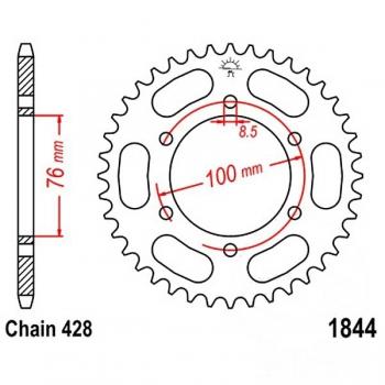 Kettenrad 44Z Teilung 428 Innendurchmesser 076 Lochkreis 100