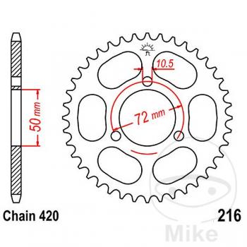 Kettenrad 45Z Teilung 420 Innendurchmesser 050 Lochkreis 072