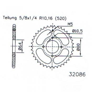 Kettenrad 28Z Teilung 520 schwarz Innendurchmesser 064 Lochkreis 080