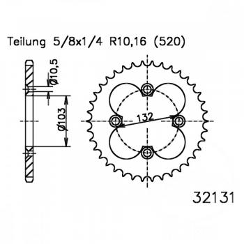 Kettenrad 35Z Teilung 520 schwarz Innendurchmesser 103 Lochkreis 132