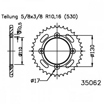 Kettenrad 36Z Teilung 530 schwarz Innendurchmesser 110 Lochkreis 130