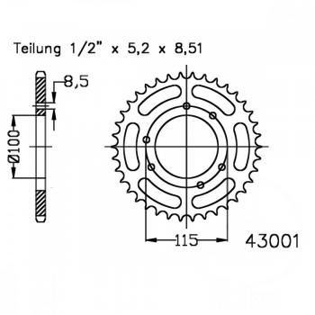 Kettenrad 48Z Teilung 420 schwarz Innendurchmesser 100 Lochkreis 115