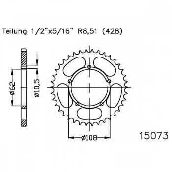 Kettenrad 50Z Teilung 428 schwarz Innendurchmesser 062 Lochkreis 108