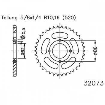 Kettenrad 53Z Teilung 520 Innendurchmesser 062 Lochkreis 080