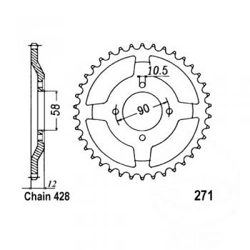 Kettenrad Stahl Teilung 428, Zähne 50