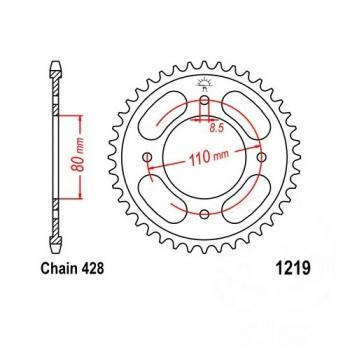 Kettenrad Stahl Teilung 428, Zähne 42