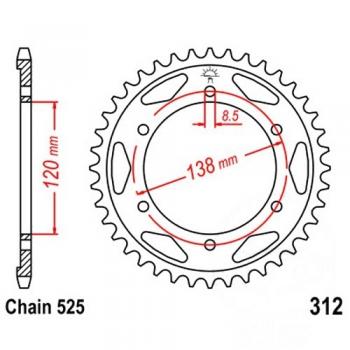 Kettenrad Stahl Teilung 525, Zähne 40