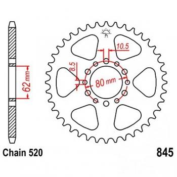 Kettenrad Stahl Teilung 520, Zähne 45