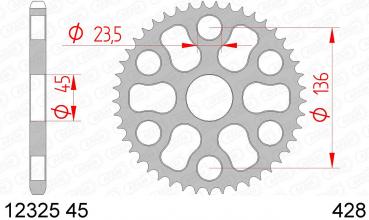 Kettenrad Stahl Teilung 428, Zähne 45