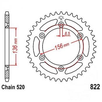 Kettenrad Stahl Teilung 520, Zähne 45