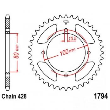 Kettenrad Stahl Teilung 428, Zähne 45